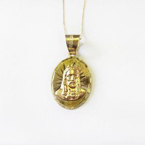 14k Solid Gold Jesus Medallion Pendant Necklace, 14k Gold Chain
